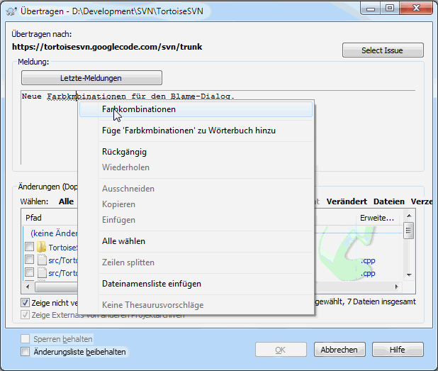 Rechtschreibprüfung beim Eingeben einer Logmeldung