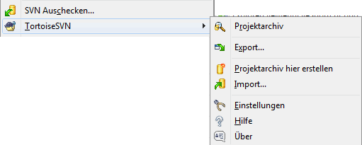Das TortoiseSVN Menü für unversionierte Ordner