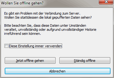 Der Dialog zum Offline gehen