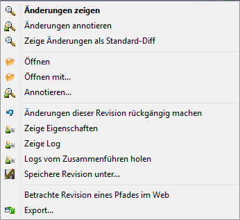 Kontextmenü der Dateiliste des Log-Dialogs