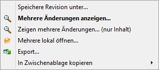 Der untere Bereich im Log-Dialog mit angezeigtem Kontextmenü, wenn mehrere Dateien ausgewählt sind.