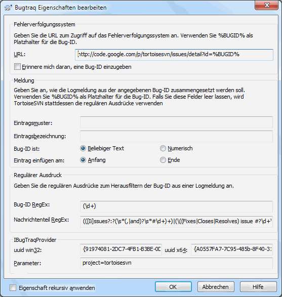 Der Dialog Bugtraq-Eigenschaften