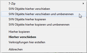 Rechts-Ziehen-Menü für einen Ordner unter Versionskontrolle