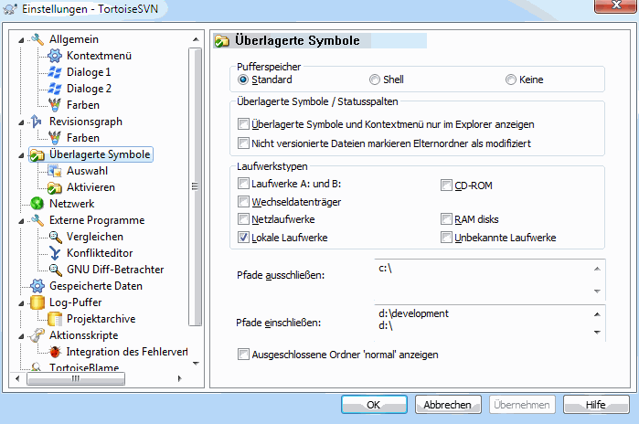 Der Einstellungsdialog, Symbolauswahl