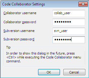 The Code Collaborator Settings Dialog