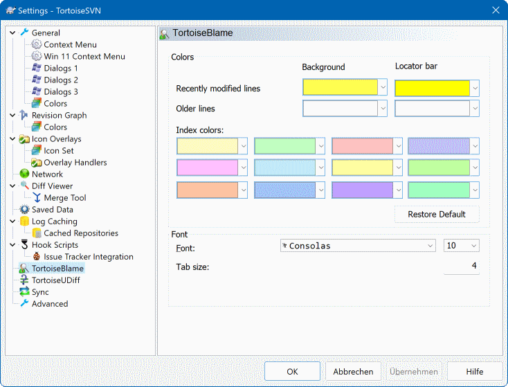 The Settings Dialog, TortoiseBlame Page