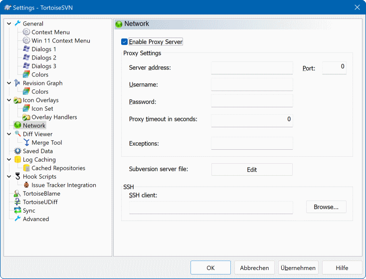 The Settings Dialog, Network Page